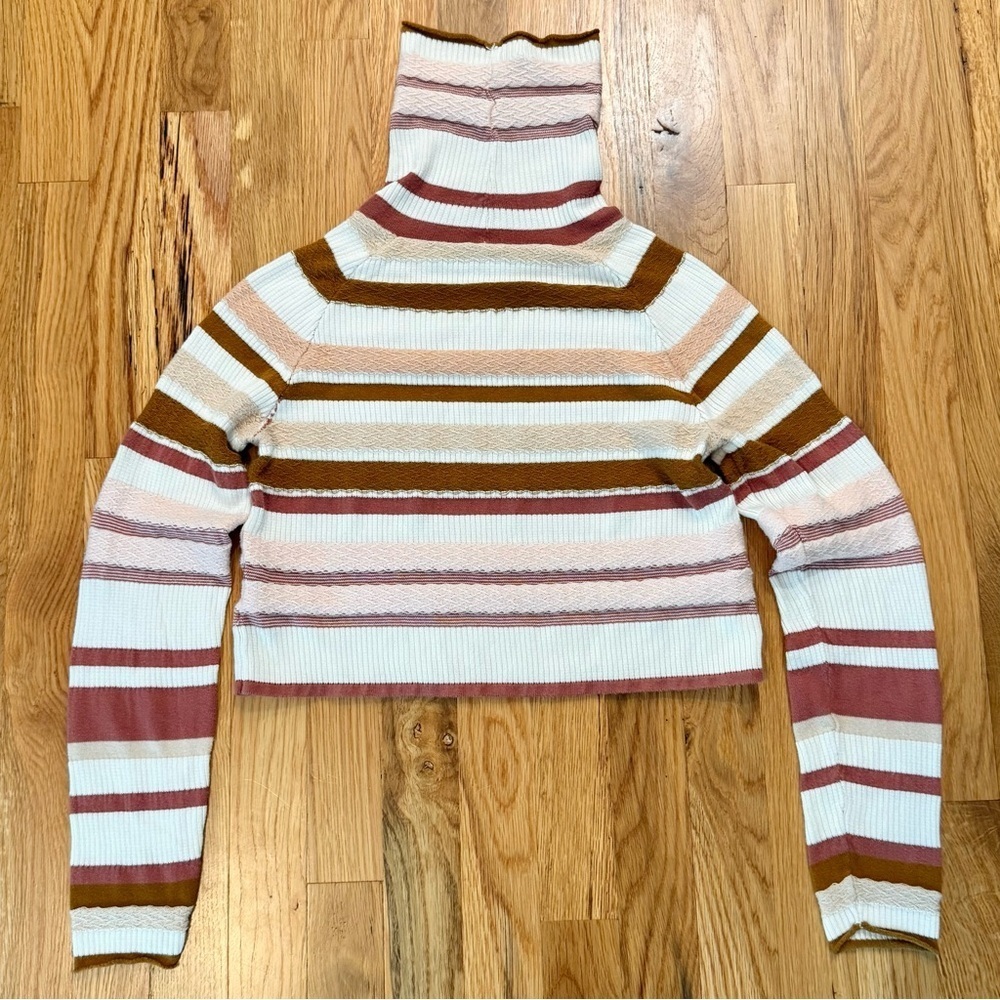 Free People Striped Cropped Mock Neck Turtleneck Knit Top XS | Flawed - Picture 5 of 7